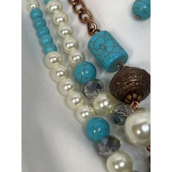 SOUTHWEST TURQUOISE PEARL FANCY Western Rodeo Cowgirl Fashion Necklace Set New - Picture 6 of 16
